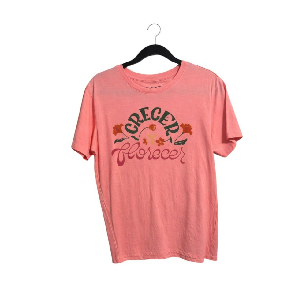 Women's “Crecer Florecer” Pink Graphic T-Shirt Grow & Bloom Floral Tee